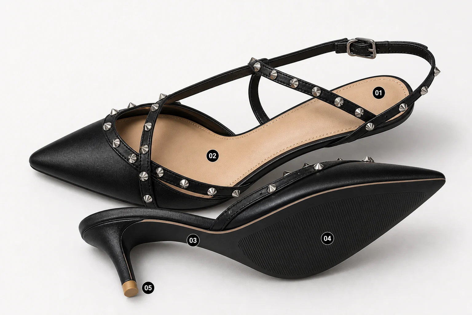 Custom high heel insole outsole and heel cap hotspot reference