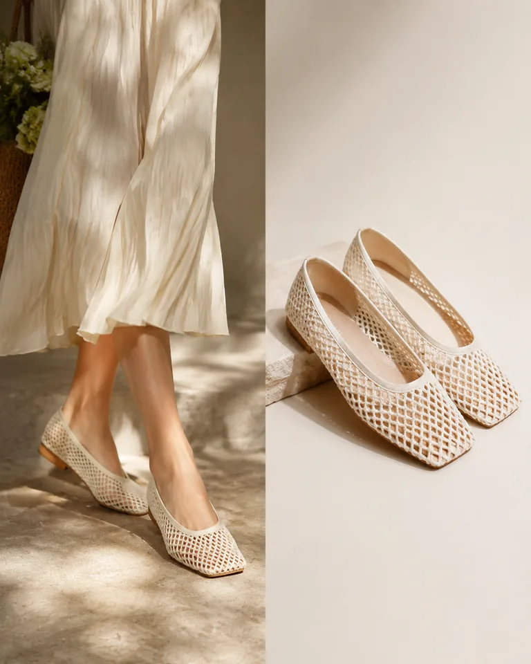 Square-Toe Mesh Flats