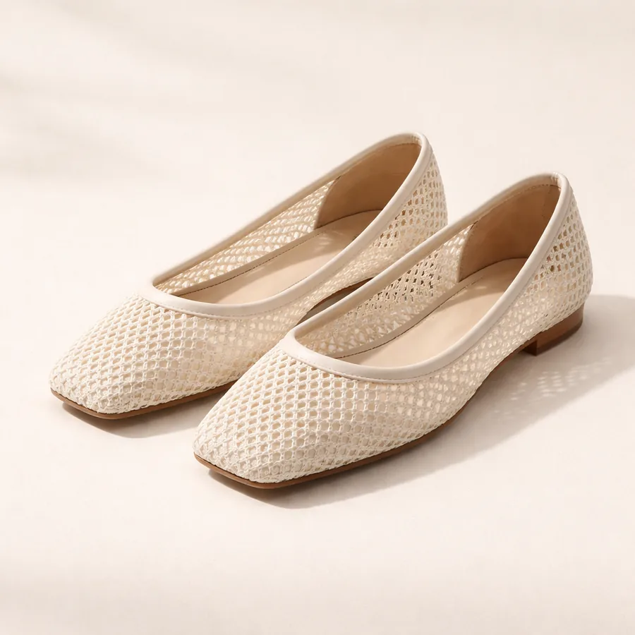Square-Toe Mesh Flats